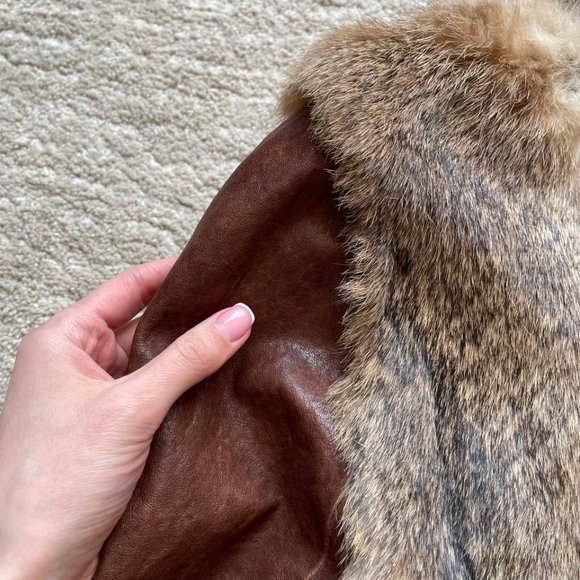 Mackage Brown Leather Jacket with Fur Accents - Picture 10 of 10